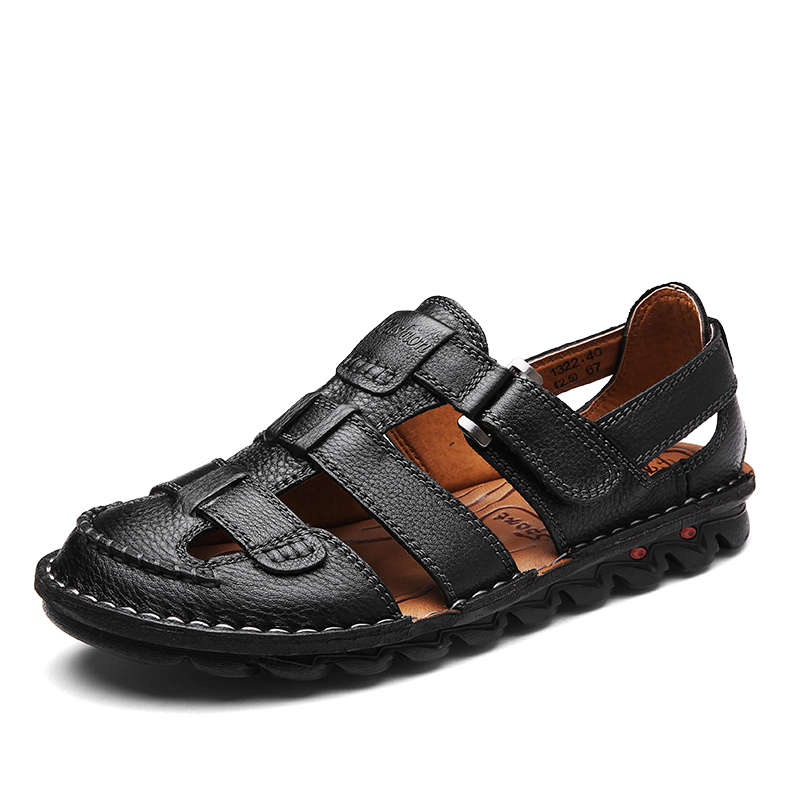 Men Breathable Hook Loop Genuine Leather Sandales