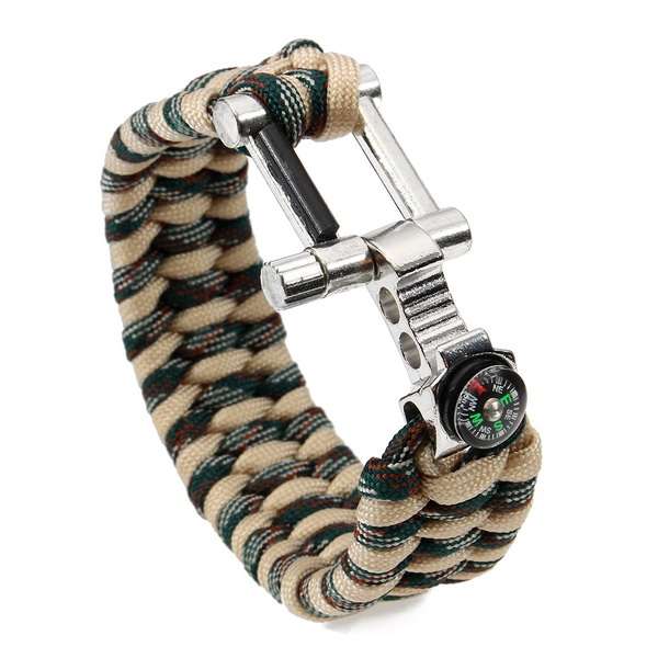 26cm Paracord Survival Kit Bracelet Outdoor Compass Can Opener Scraper Fire Starter