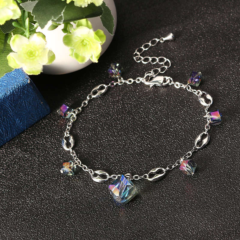 JASSY Elegant Platinum Plated Colorful Crystal Cube Pendant Anklet Anallergic Best Gift for Women