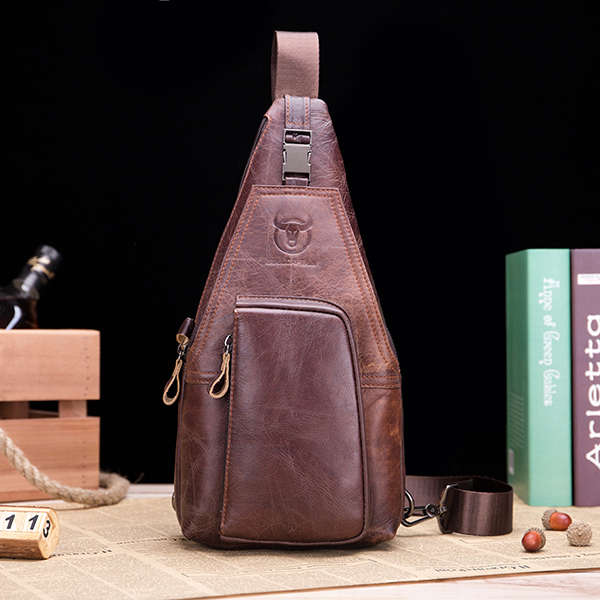 Bullcaptain&reg; Men Leather Chest Bag Vintage Travel Fashion Crossbody Shoulder Bag