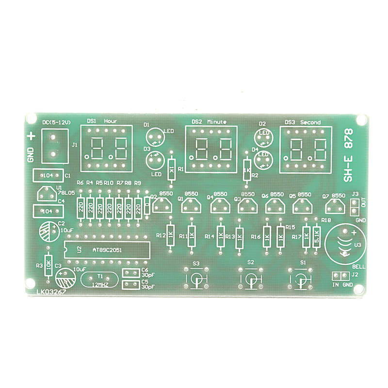 5V-12V AT89C2051 Multifunction Six Digital LED DIY Electronic Clock Kit