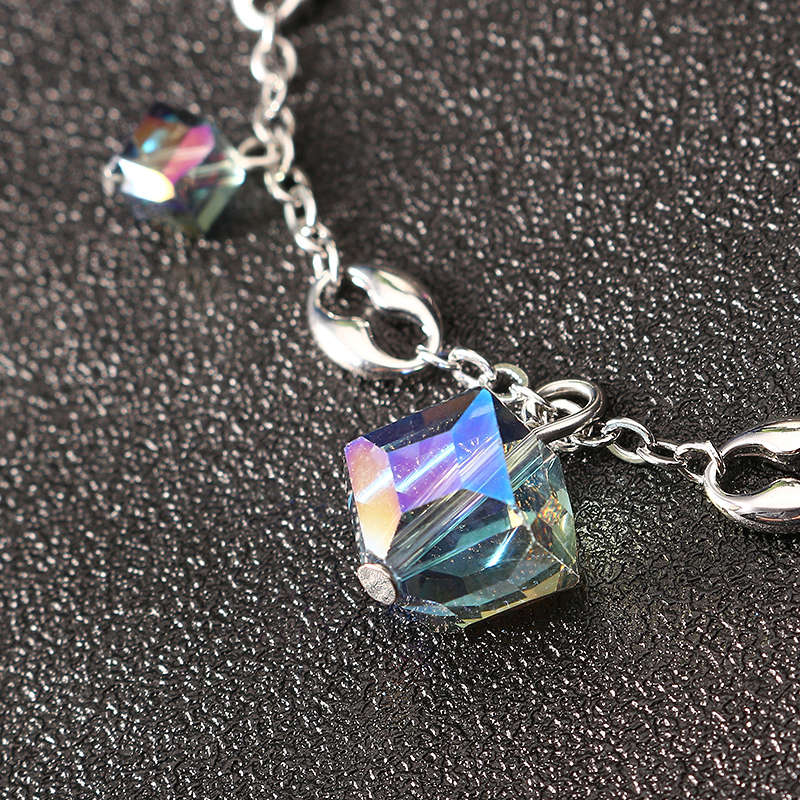 JASSY Elegant Platinum Plated Colorful Crystal Cube Pendant Anklet Anallergic Best Gift for Women