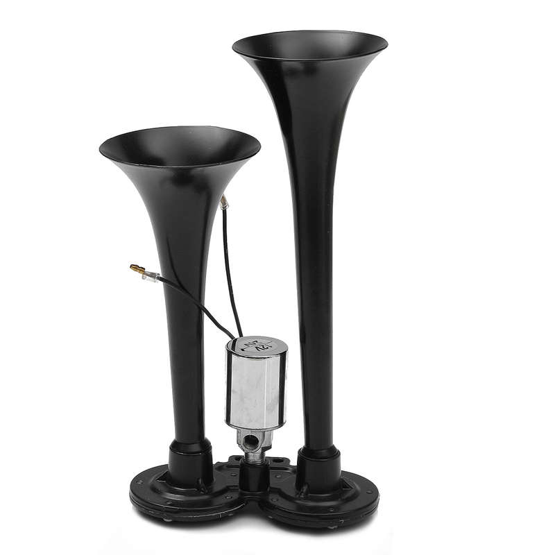 12V 150db Loud Dual Black Car Truck Trumpet Air Horn Horns Mega Train Universal