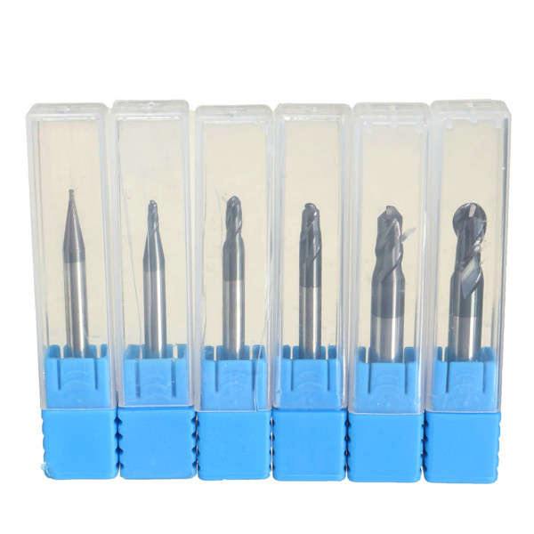 6pcs R0.5-3mm HRC45 2 Flutes Ball Nose End Mill Nitrogen Coated Milling Cutter Set CNC Tool