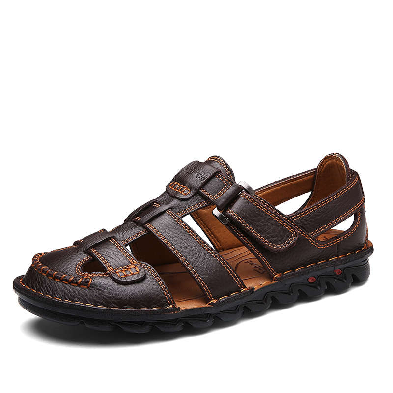 Men Breathable Hook Loop Genuine Leather Sandales