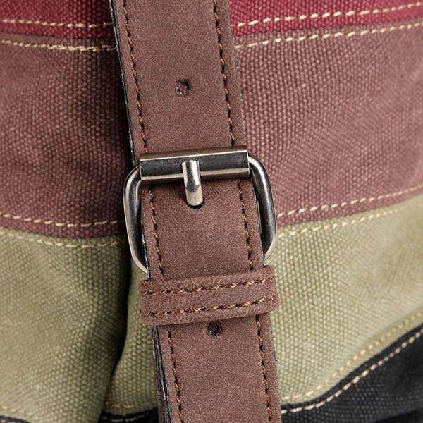 Women Casual Stripe Canvas Handbags Micro-Fibric Leather Shoulder Bags Contrast Color Crossbody Bags