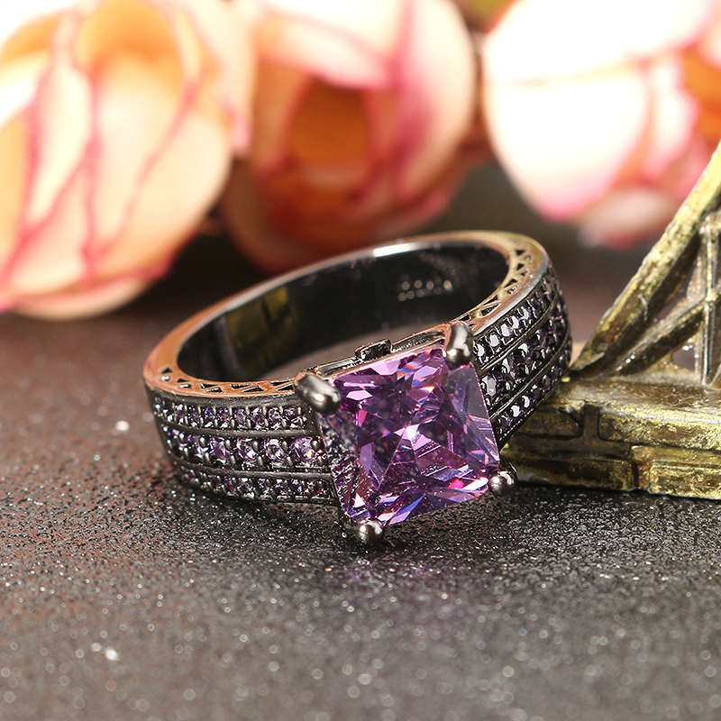 INALIS 2 Pcs Gun Black Plated Retro Zircon Full Rhinestone Ring Crystal Diamond Rings