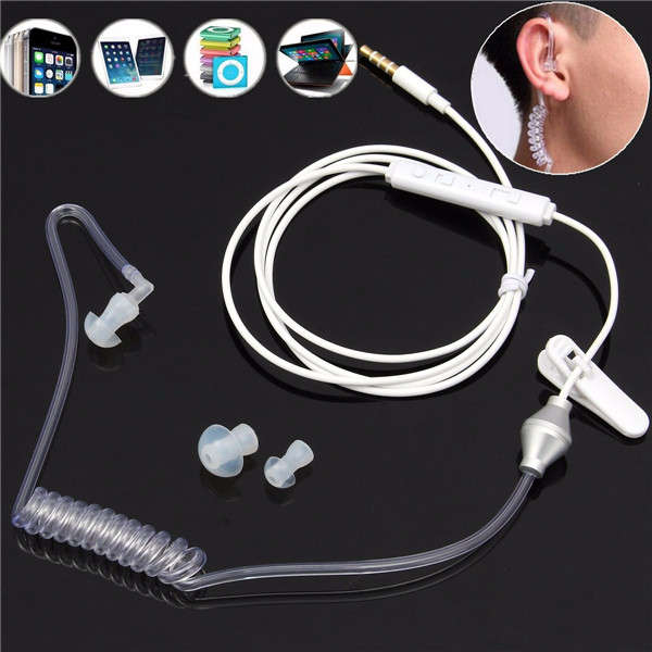 Spiral Acoustic Hollow Air Tube 3.5mm Anti Radiation Headphone Earphone with Mic