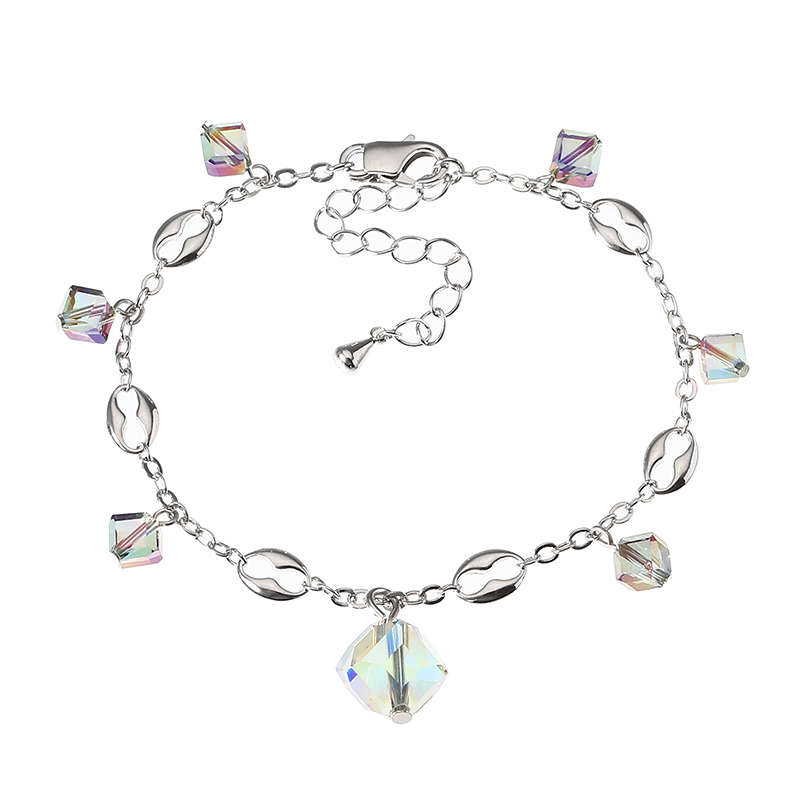 JASSY Elegant Platinum Plated Colorful Crystal Cube Pendant Anklet Anallergic Best Gift for Women