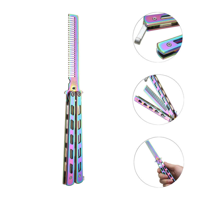 1.2x8.7inch Folding Practice Stainless Steel Butterfly Knife Comb Practice Trainer Cool Sports Tools