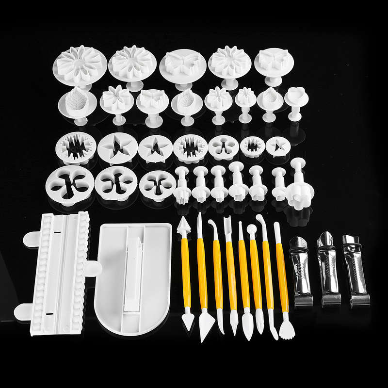 43pcs Sugarcraft Cake Decorating Fondant Rolling Pin Modelling Tool Embosser Mould