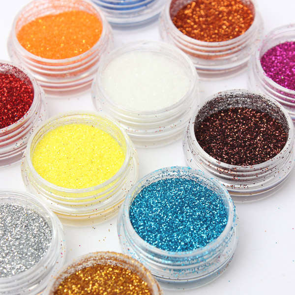 12 Colors Acrylic Nail Art Tips Glitter Powder Dust