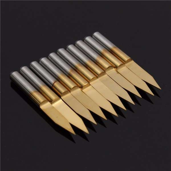 10pcs 3.175mm Shank 30 Degree 0.2mm PCB Engraving Bits Titanium Coated Carbide CNC Cutter Bits