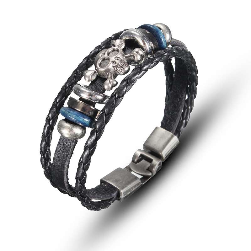 Skull Head Punk Multi Layers Weave Unisex Bracelet Women Men Jewelry Accessories