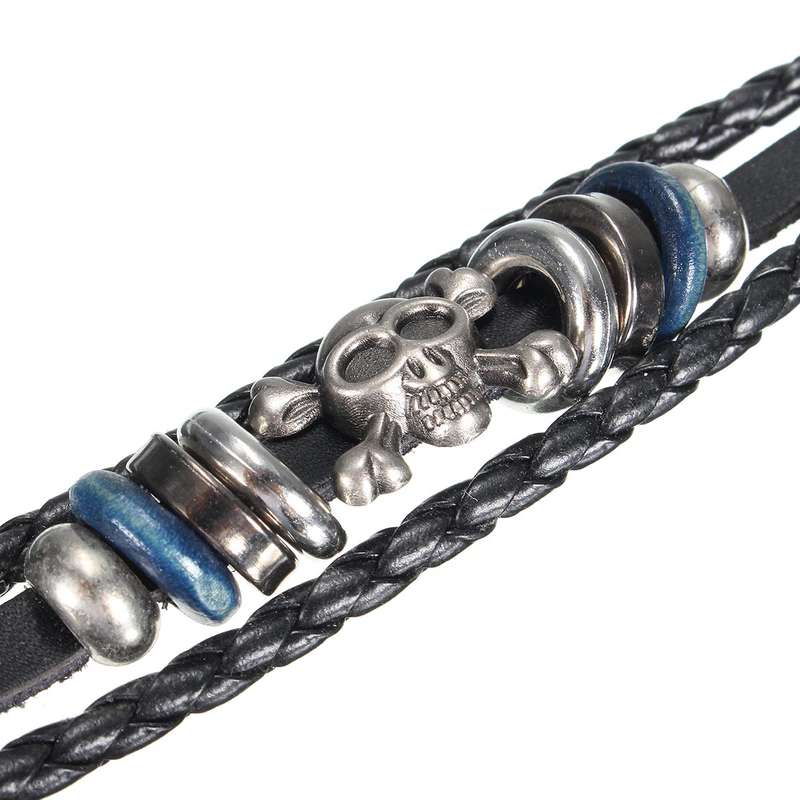 Skull Head Punk Multi Layers Weave Unisex Bracelet Women Men Jewelry Accessories