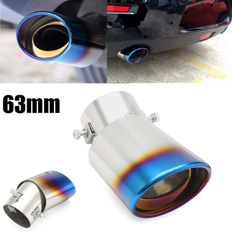 63mm Inlet Car Exhaust Muffler Tip Pipe Stainless Steel Chrome Grilled Blue
