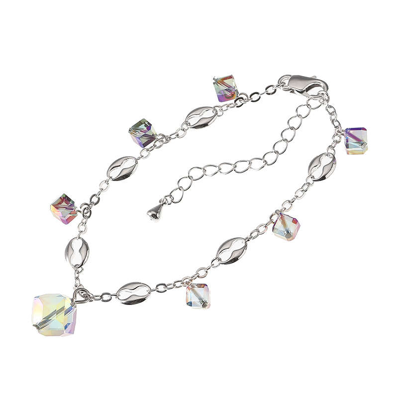 JASSY Elegant Platinum Plated Colorful Crystal Cube Pendant Anklet Anallergic Best Gift for Women