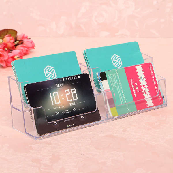 4 Pocket Acrylic Office Desk Shelf Display Business ID Card Holder