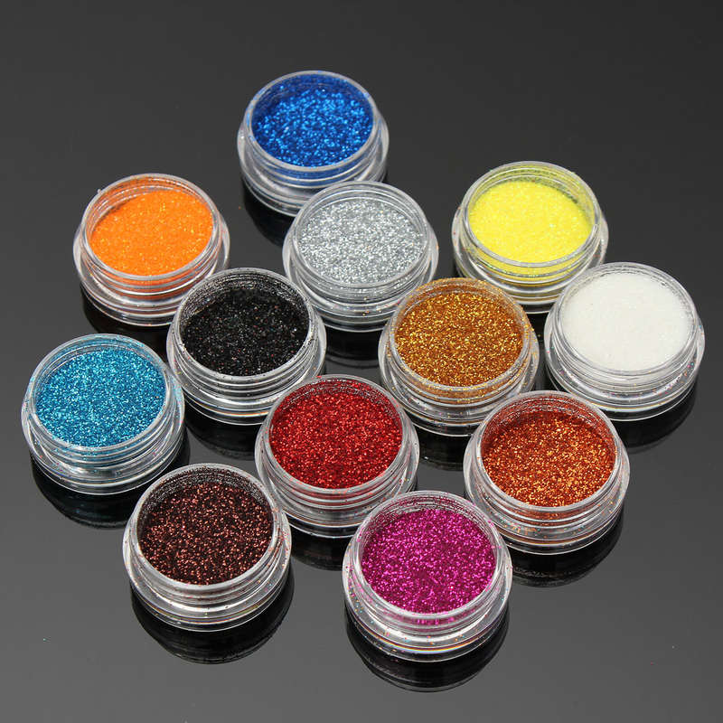 12 Colors Acrylic Nail Art Tips Glitter Powder Dust