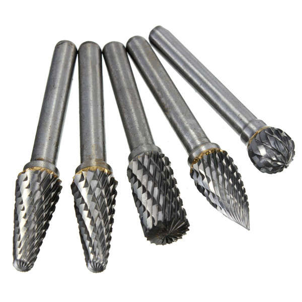 Drillpro RB29 5pcs 1/4 Inch Shank 10mm Tungsten Carbide Burr Rotary Cutter file Set Engraving Tool