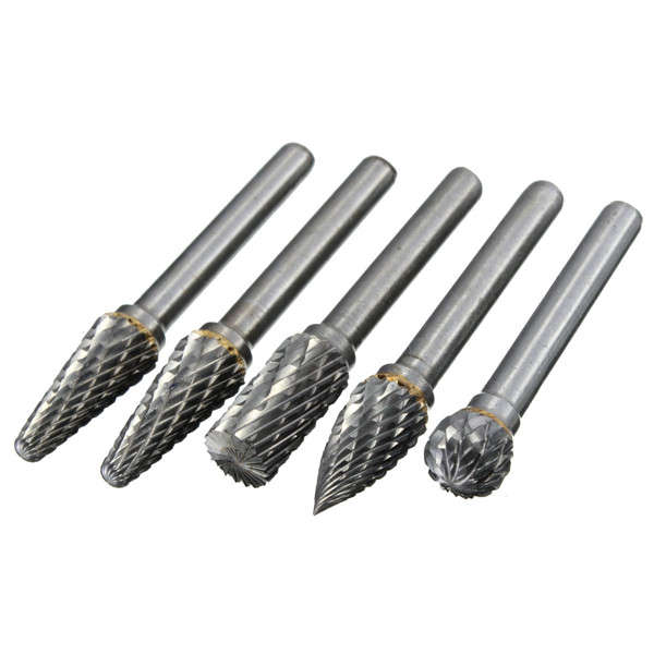 Drillpro RB29 5pcs 1/4 Inch Shank 10mm Tungsten Carbide Burr Rotary Cutter file Set Engraving Tool