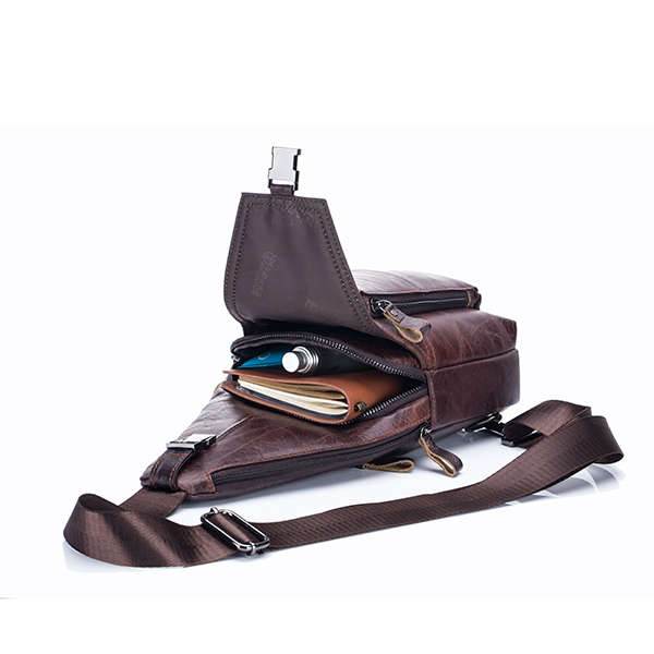 Bullcaptain&reg; Men Leather Chest Bag Vintage Travel Fashion Crossbody Shoulder Bag