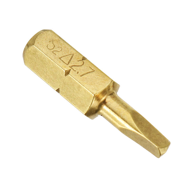 Broppe 4pcs 25mm 1.8-2.7mm Triangle Shaped Screwdriver Bits 1/4 Inch Hex Shank Electroplating Bronze
