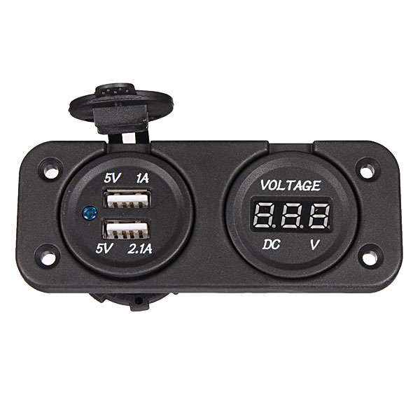 Dual USB Waterproof Cigarette Car Charger Adapter + Digital Voltmeter