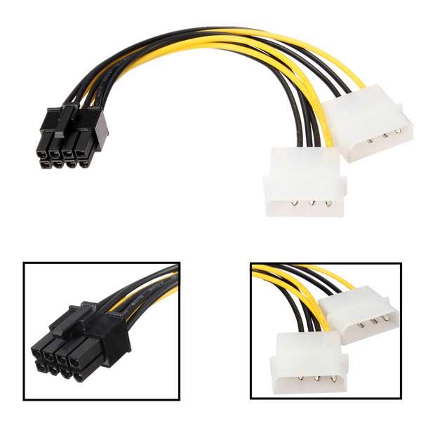 16cm 5 inch 8 Pin PCI Express Male To Dual LP4 4Pin Molex IDE Power Cable Adapter