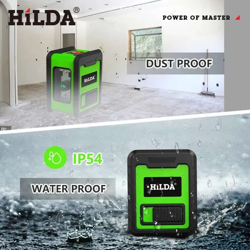 HILDA Compact Green Laser Level - 2-Line High Precision Self-Leveling Tool with Infrared Beam