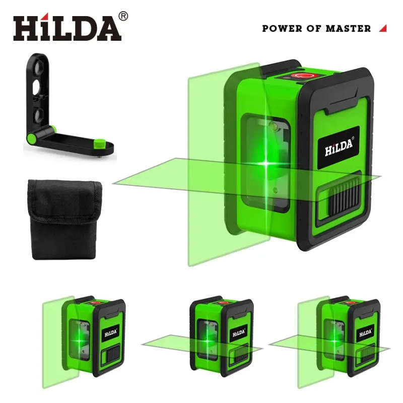 HILDA Compact Green Laser Level - 2-Line High Precision Self-Leveling Tool with Infrared Beam