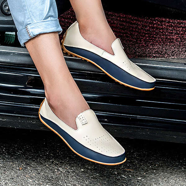 US Size 6.5-11.5 Men Shoes Outdoor Casual Round Toe Slip On Breathable Flats - Beige 8.5