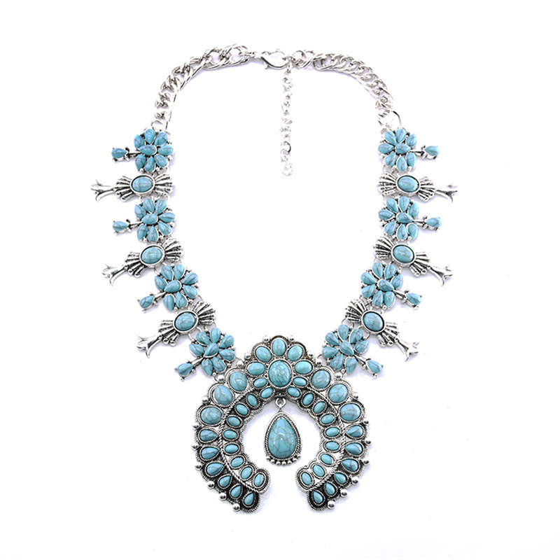 New Bohemia Turquoise Blossom Necklace Flower Pendant Chain Choker Best Gifts Fo
