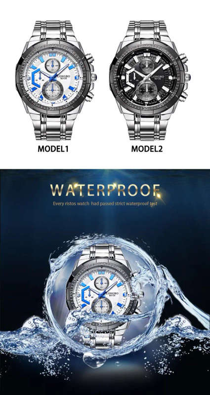 LONGBO 80135 Military Style Stainless Steel Men Quartz Watch