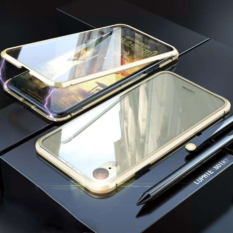 Luphie 360 Front Screen Protector & Back Glass Cover Metal Magne (Apple Model iPhone XR Color Black)