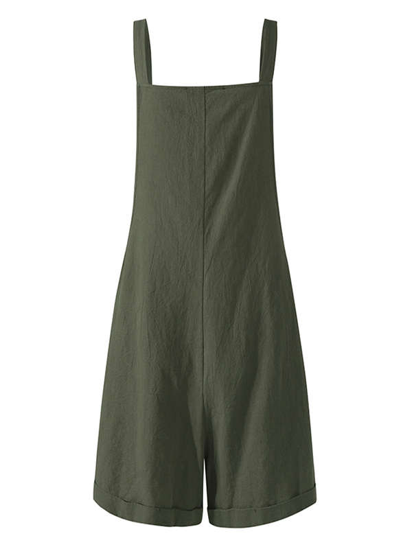 Women Cotton Pure Color Adjustable Straps Casual Jumpsuits With Pocket (Size S Color Off White)