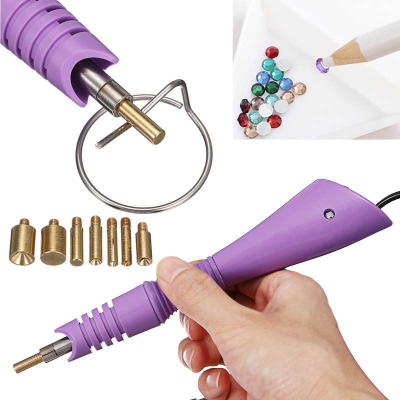 DIY Hot Fix Stud Applicator Rhinestone Setter Wand Heater Tool W/ 7