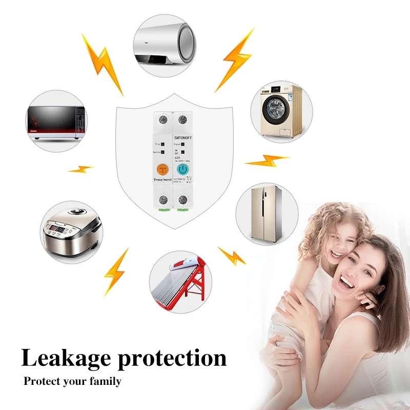2P 63A eWelink Single Phase Din Rail WIFI Smart Switch Energy Meter Leakage Protection Remote Read K
