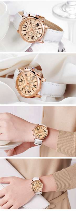 MEGIR 2058 Women Watch Luxury Roman Number Leather Strap Ladies Quartz Watch