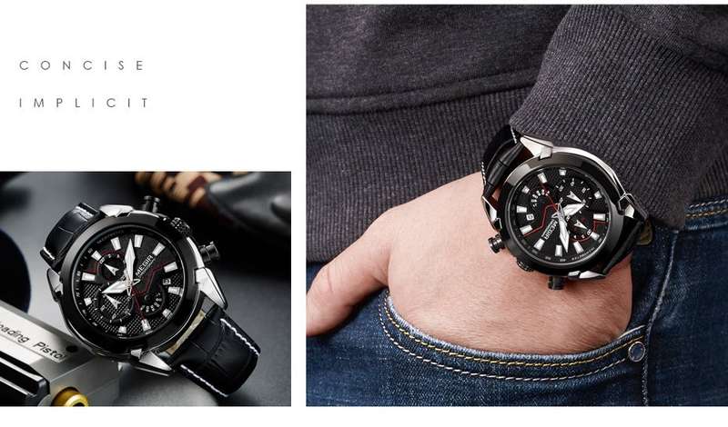 MEGIR 2065 Sport Watches Creative Chronograph Quartz Leather Strap Men Watch