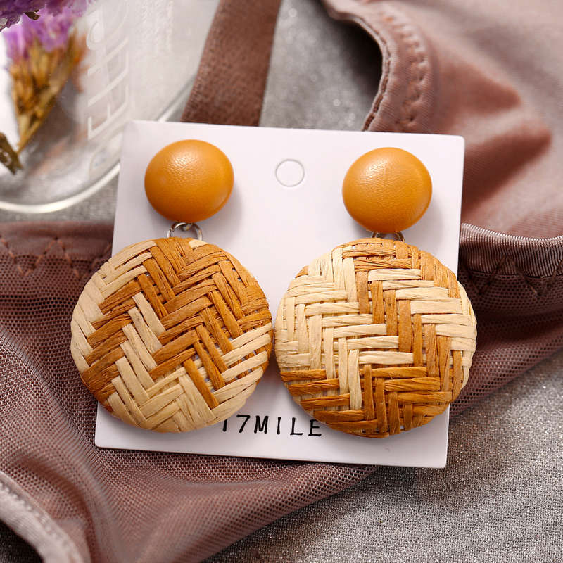 New African Paper Weaving Big Earring Retro Style Round Circle Ear Drop Earring
