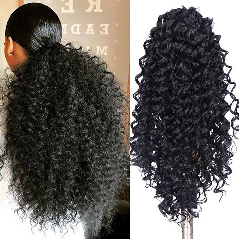 14 Inch Mid-Length Curly Ponytail With Clip Soft Fluffy Chemical Fiber Wig Piece