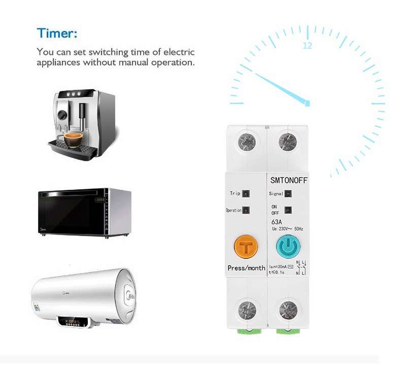 2P 63A eWelink Single Phase Din Rail WIFI Smart Switch Energy Meter Leakage Protection Remote Read KWh Meter Wattmeter Works with Alexa Google