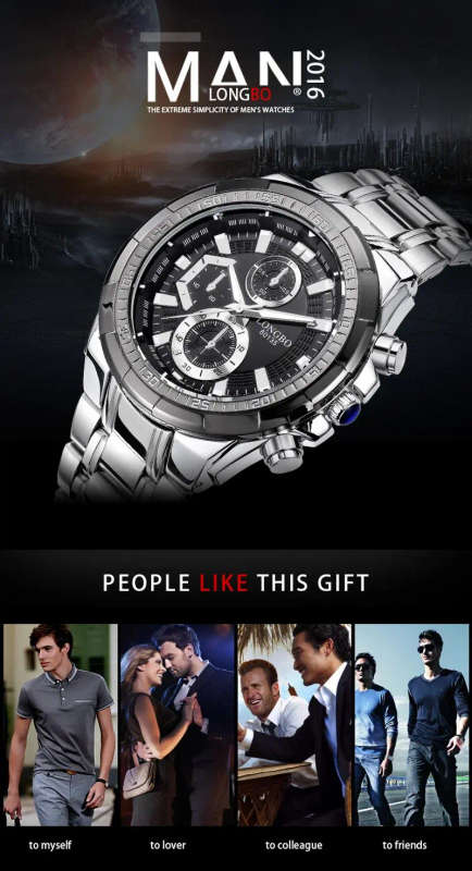 LONGBO 80135 Military Style Stainless Steel Men Quartz Watch
