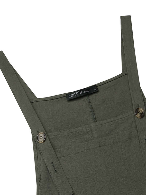 Women Cotton Pure Color Adjustable Straps Casual Jumpsuits With Pocket (Size S Color Off White)