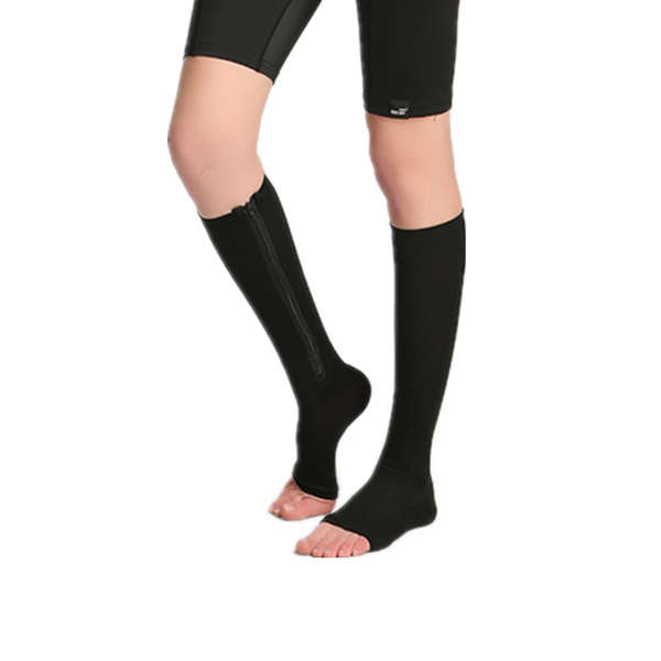 1 Pair Zip Sox Compression Socks Zipper Leg Support Knee Stockings Open Toe (Color Beige SIZE. S)