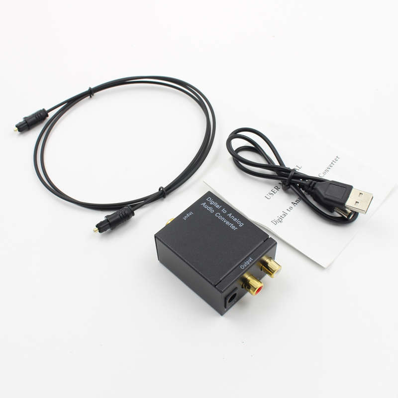 Digital Optical Coax to Analog RCA L/R Audio Converter Adapter with Fiber Cable