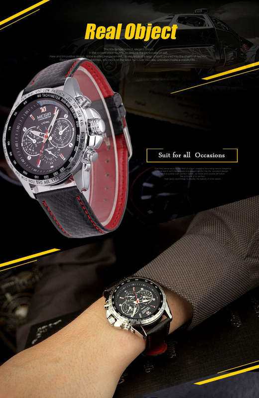 MEGIR 1010 Brand Men Watch Alloy Case Leather Strap Lumious Male Sport Casual Quartz Wrist Watch