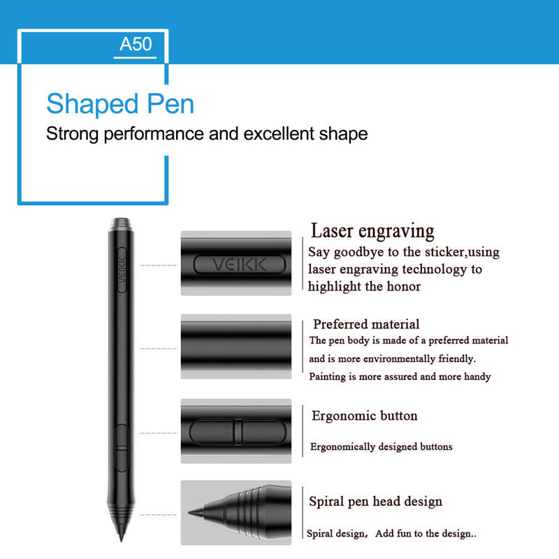VEIKK A50 Graphics Drawing Tablet Digital Pen Tablet with 8192 Levels Passive Pen for Win and for Mac Drawing Board