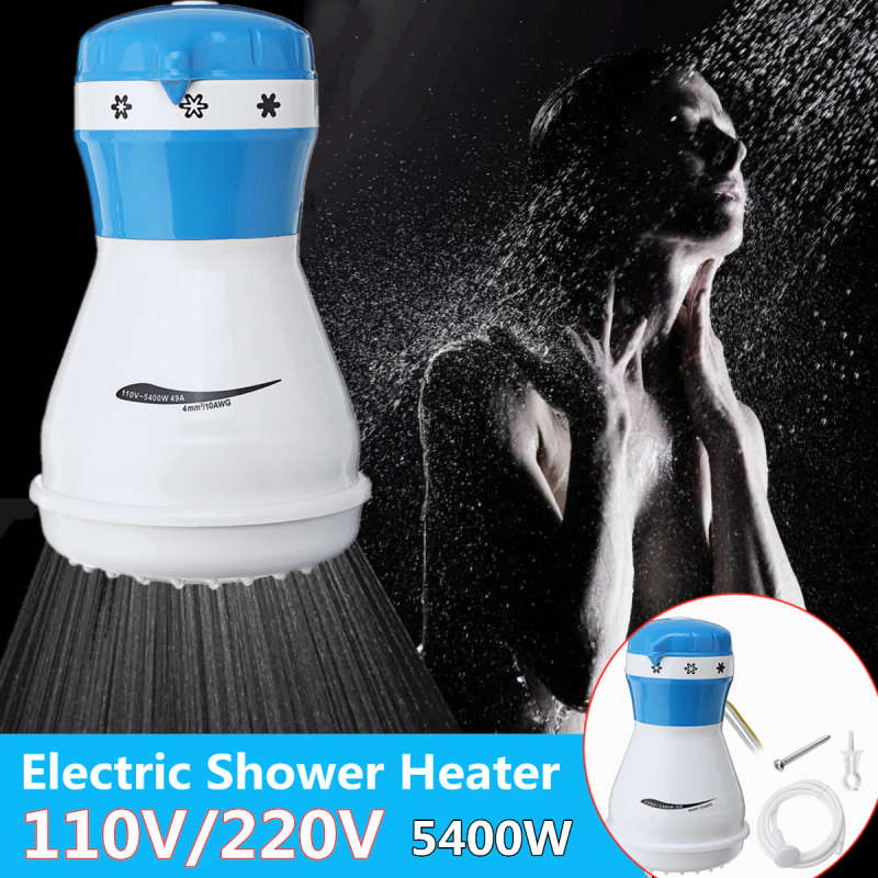 110V/220V Electric Shower Head Instant Water Heater With Hose Bracket 5400W